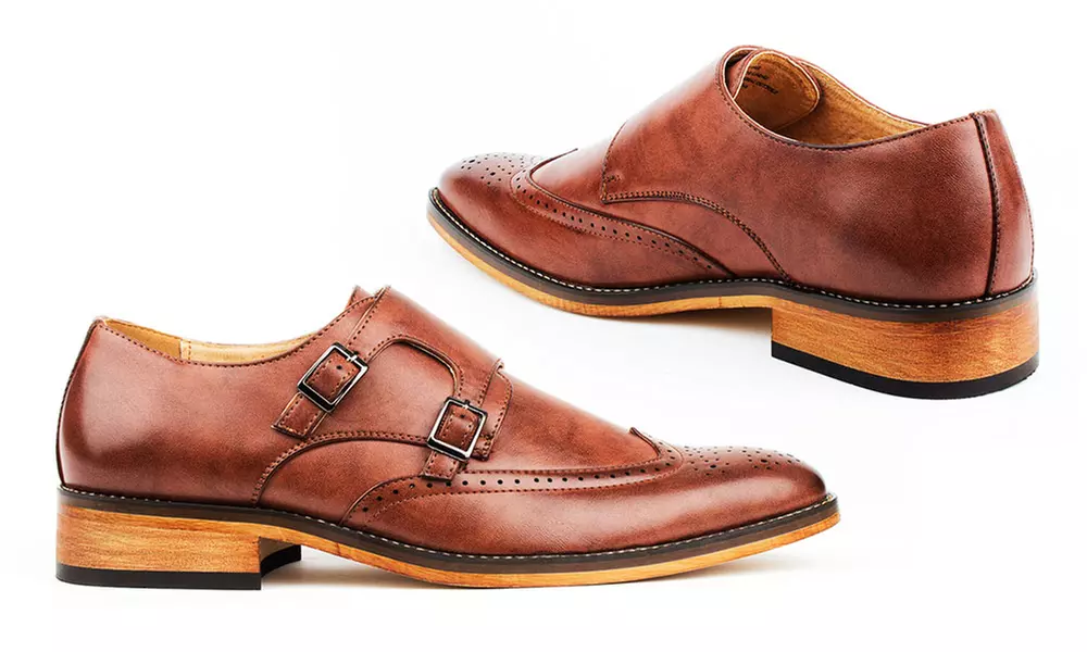 Gino Vitale Men's Monk-Strap Wingtip Dress Shoes with Free Dress Socks - Second Medium