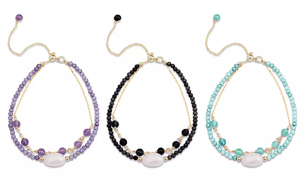 Bracelet doré et perles à double rangée de Luxenter, coloris au choix - Primary Image