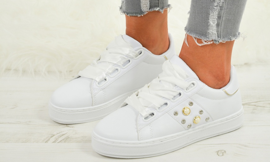 Image 15: Women's Satin Bow Sneakers