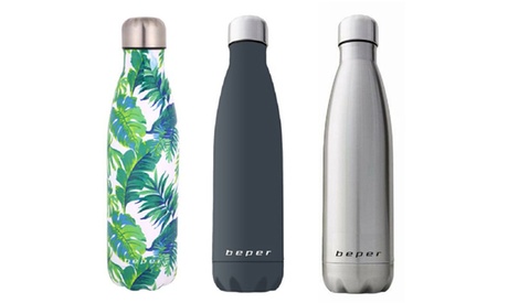 Bottiglia termica da 500 ml in acciaio inox Beper, mantiene caldo e freddo, disponibili in 3 colori