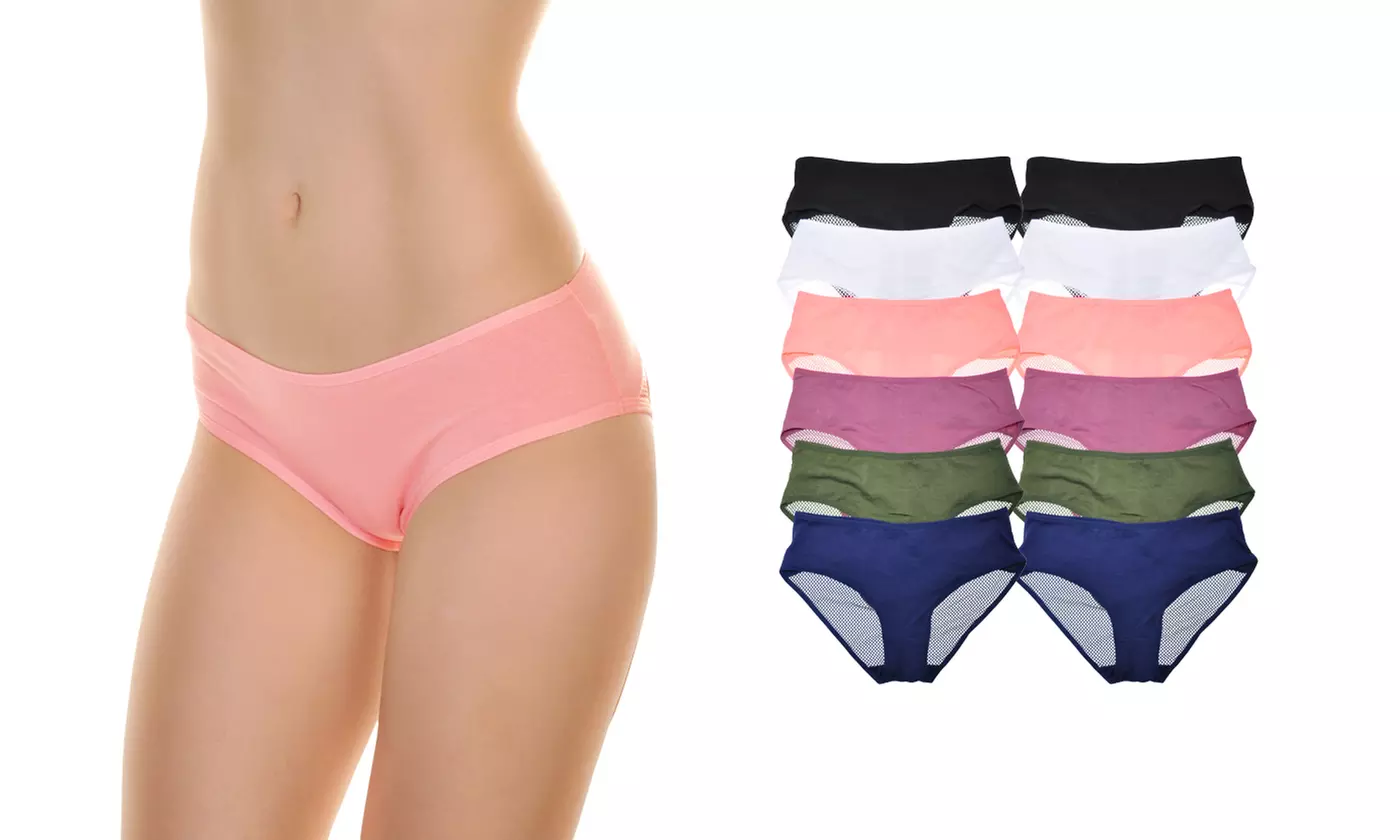 Women's Cotton Hiphugger Panties with Mesh Design (12-Pack) - Second Medium