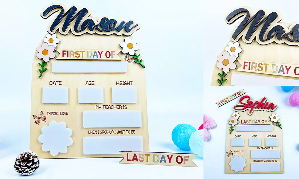 Personalisierbares Einschulungsschild für Schulkinder aus Holz