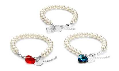 image for Custom Engraved Double Heart Bracelet Made with Swarovski Elements
