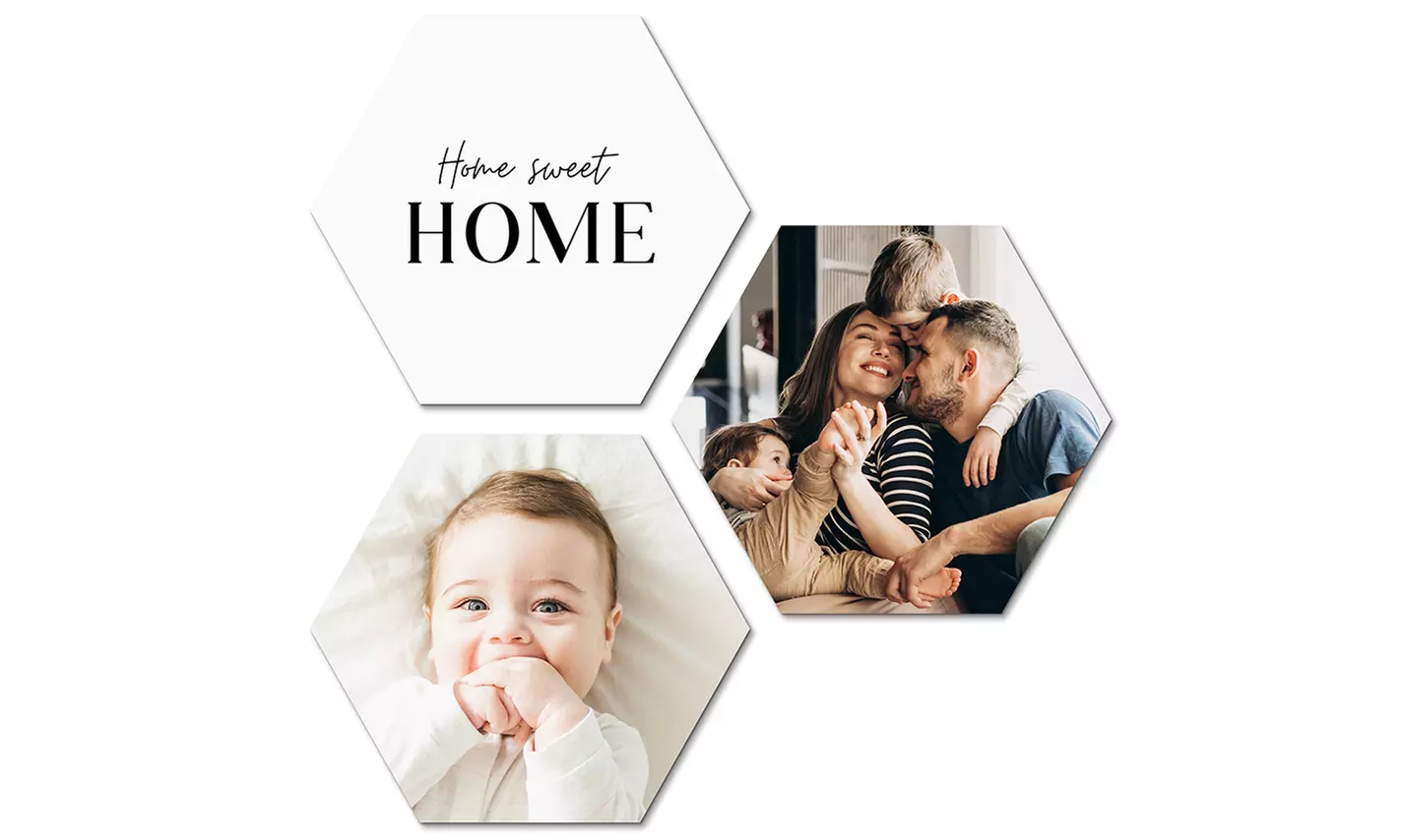 Personalisierbare Hexagon-Fotos als Set in verschiedenen Größen