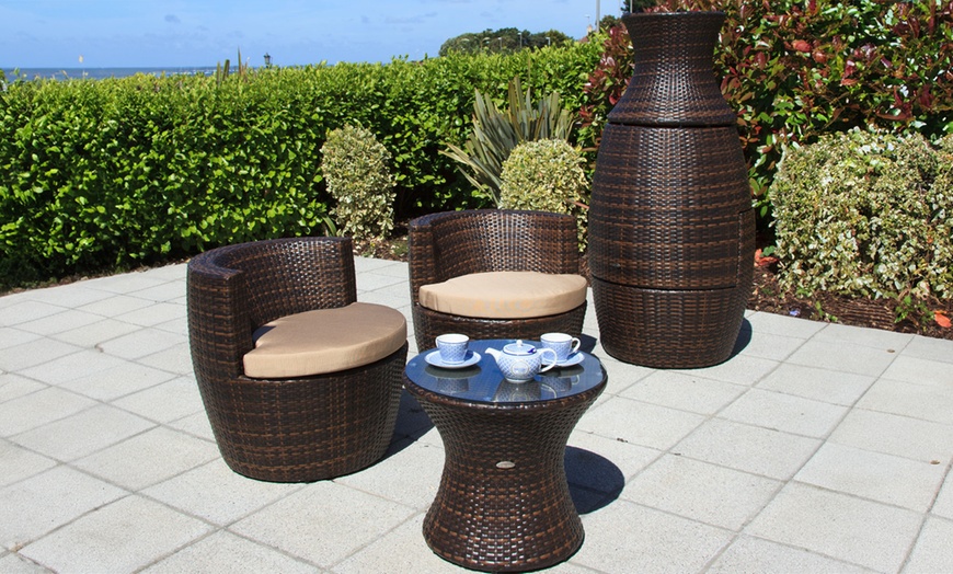 Image 1: Round or Square Three-Piece Rattan-Effect Bistro Set