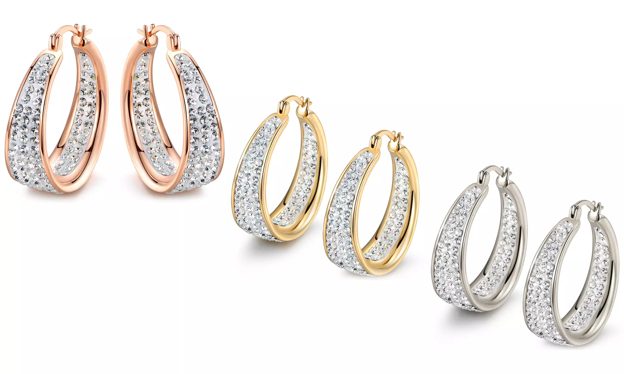 18K Gold Plated Inside Out Pave Crystal Hoop Earrings by Salvi - Primary Image