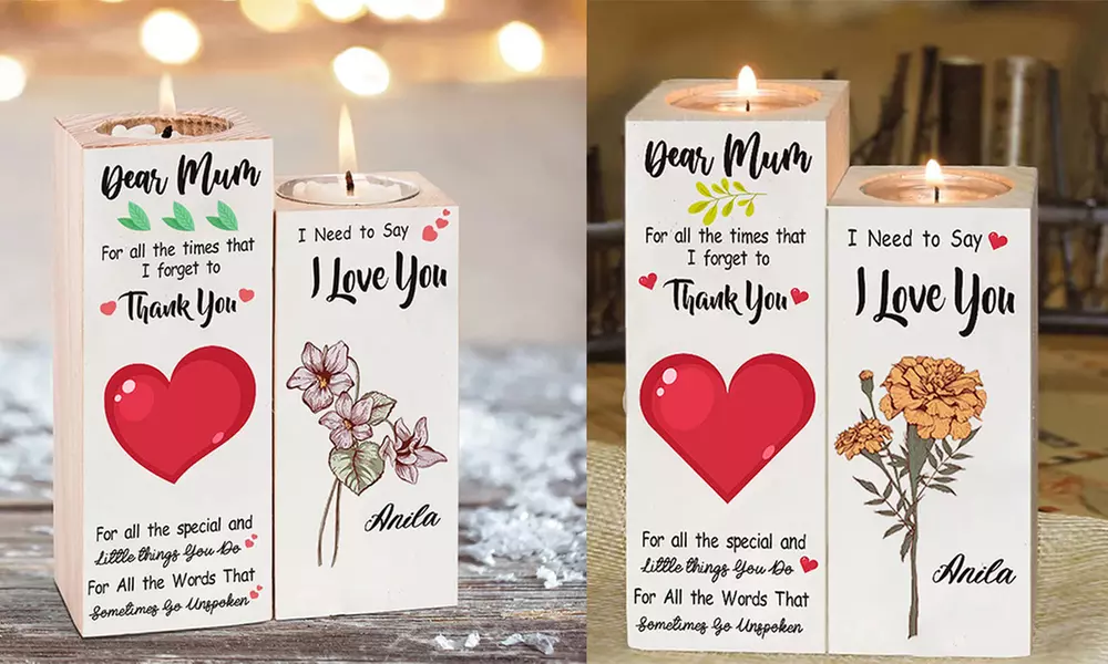 Personalisierbarer Teelichhalter aus Holz im Design nach Wahl