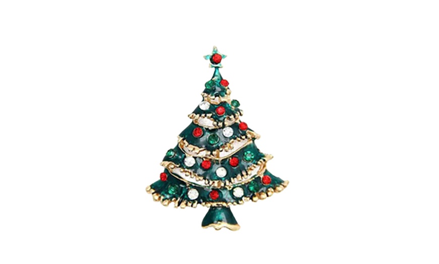 Image 8: Christmas Brooch Pin with Rhinestone Crystal