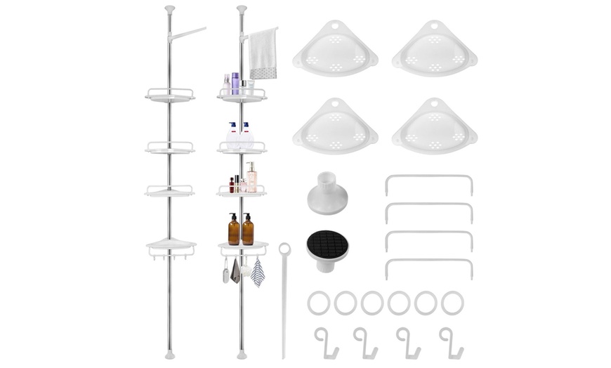 Image 1: Four Tier Adjustable Telescopic Shower Caddy