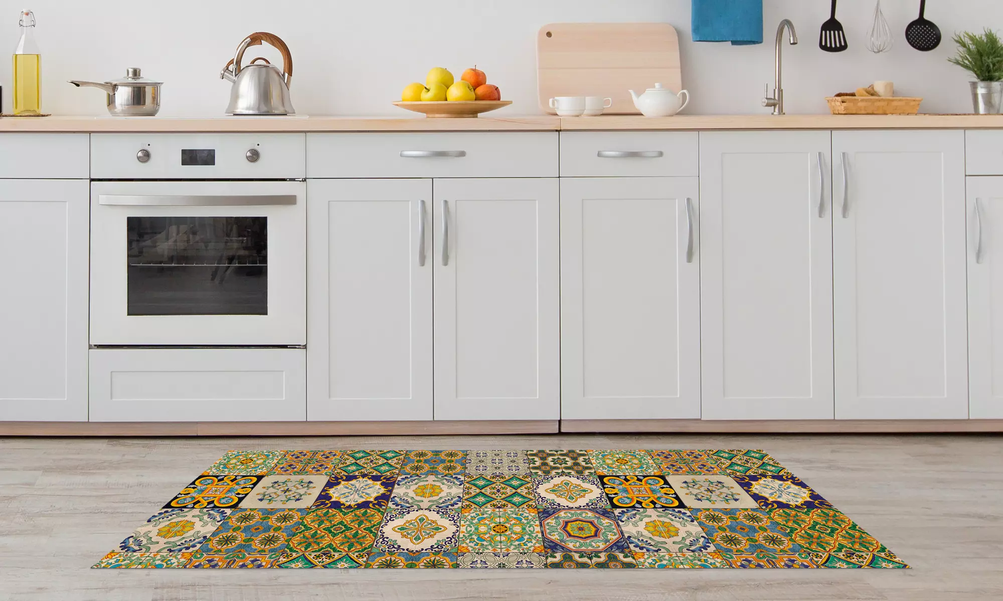 Alfombra de cocina con diseño de azulejos y reverso antideslizante