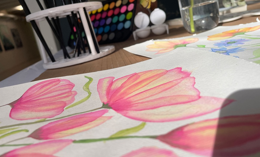 Image 6: Taller de acuarelas con vino ilimitado y material para 1 a 4 personas