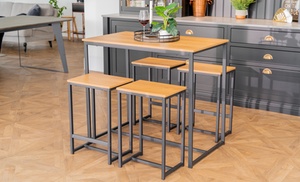 Industrial-Style Wooden 1+4 Bar Table Set or 1+2 Dining Set