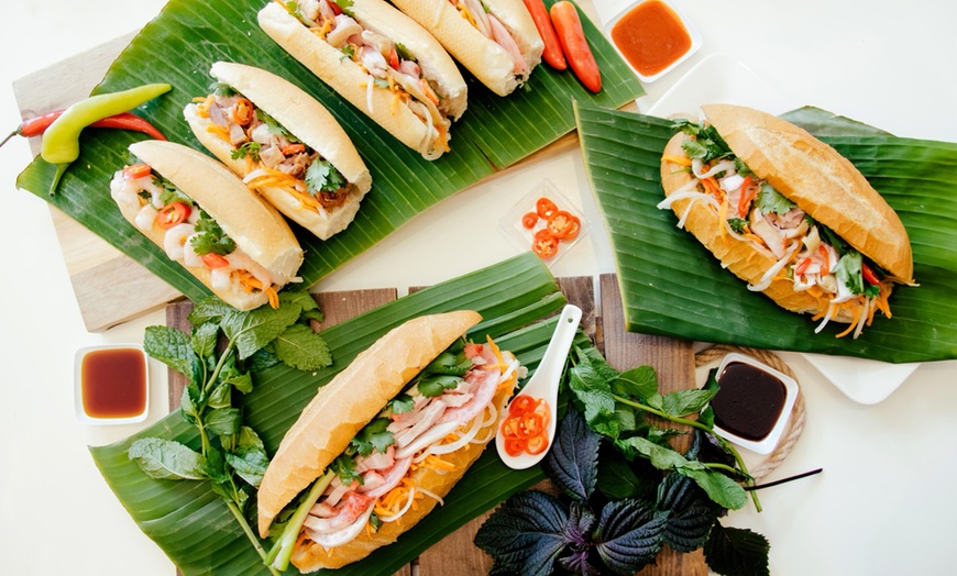 Image 1: Banh Mi, Iced Coffee and Spring Roll at Kings Cross Bakery