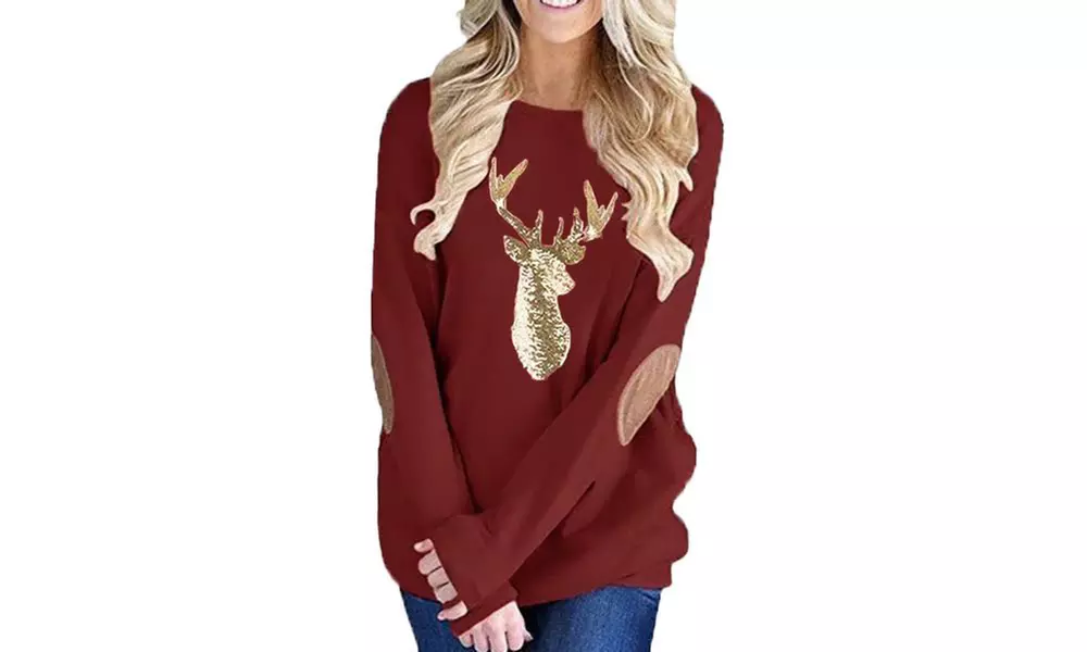 Leo Rosi Women's Gold Glitter Reindeer Top. Plus Sizes Available - Image 6