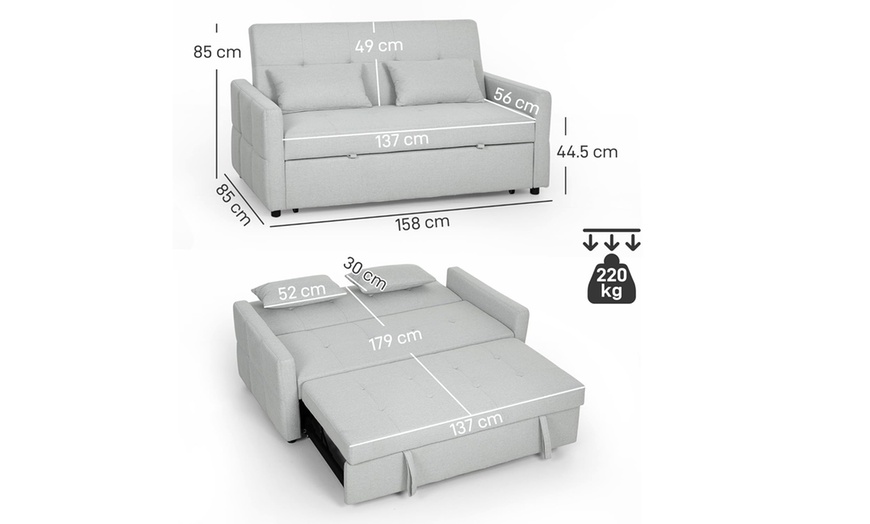 Image 9: HomCom 2-in-1 Sofa Bed Convertible Lounger with Linen-Look Upholstery