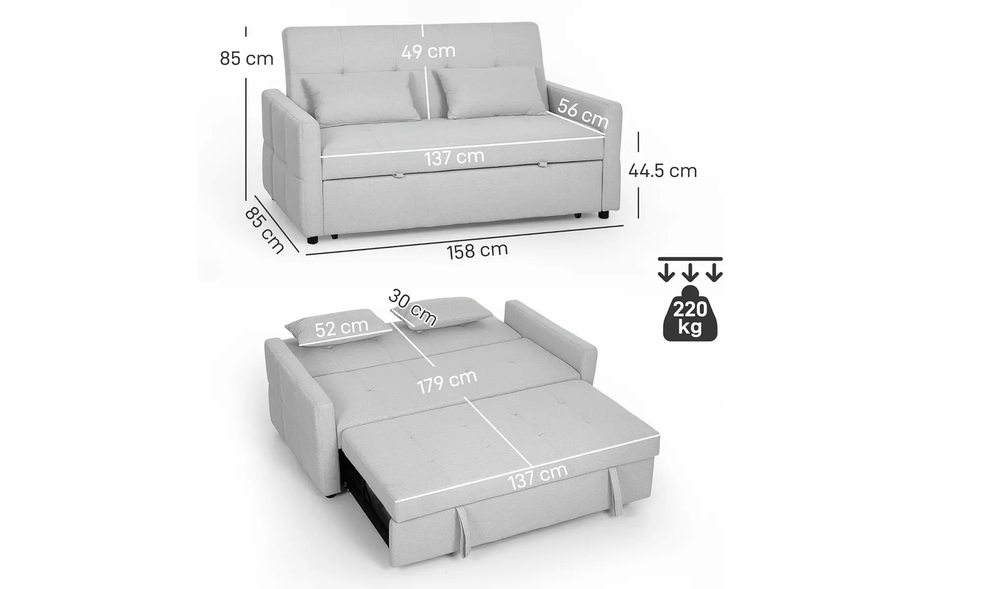 HomCom 2-in-1 Sofa Bed Convertible Lounger with Linen-Look Upholstery