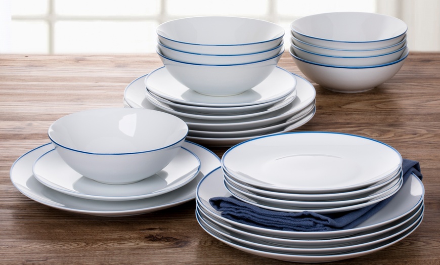 Image 1: 24-Piece Blue Rim Dinner Set