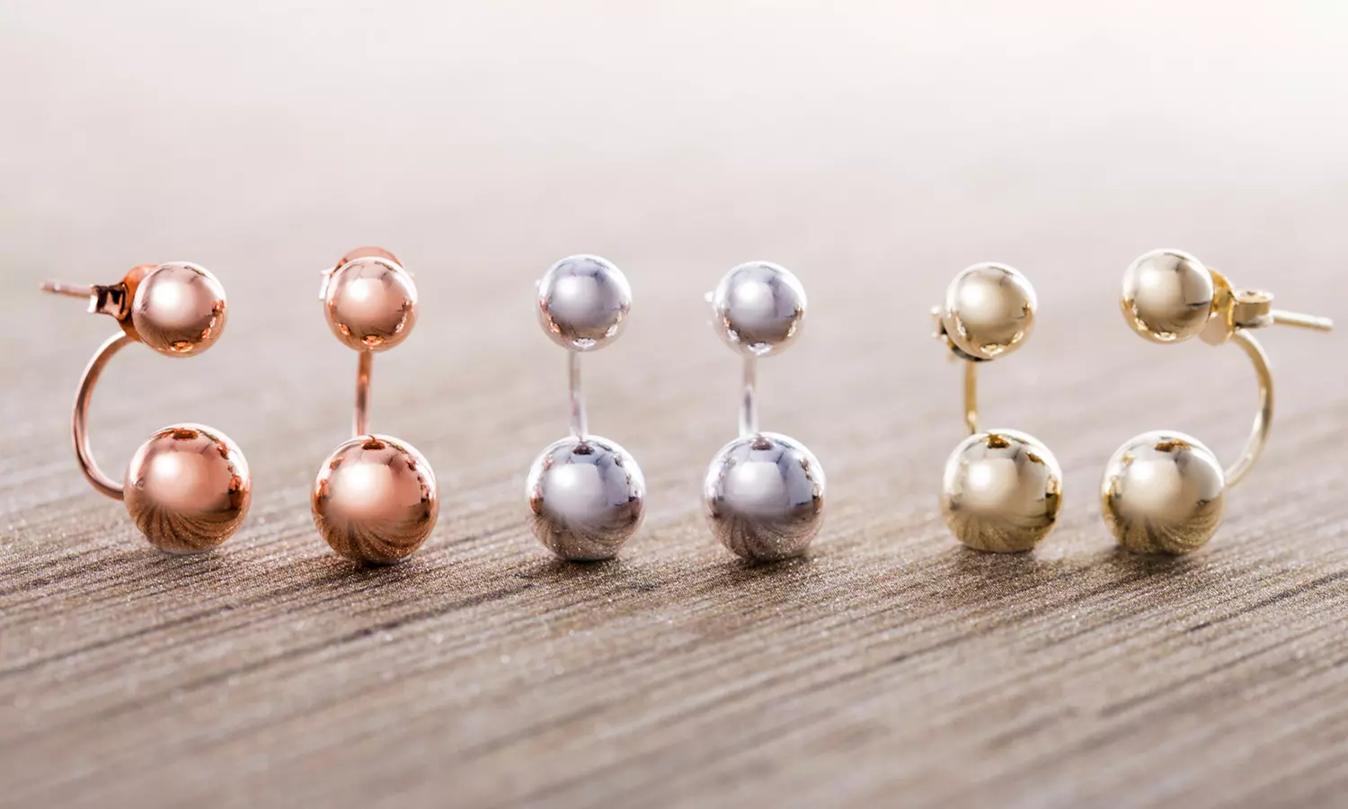 Nina & Grace Sterling Silver High Polish Ball Front-to-Back Earrings in 14K Gold and 14K Rose Gold Plating - Primary Image