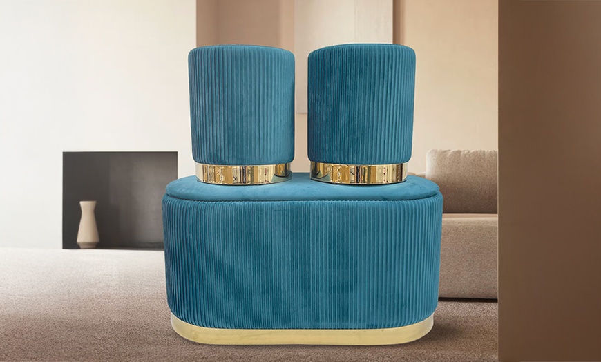 Image 10: Set di 3 pouf moderni in velluto