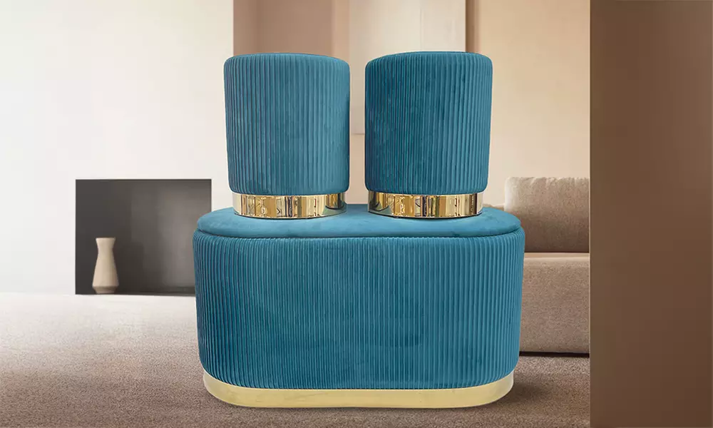 Set di 3 pouf moderni in velluto