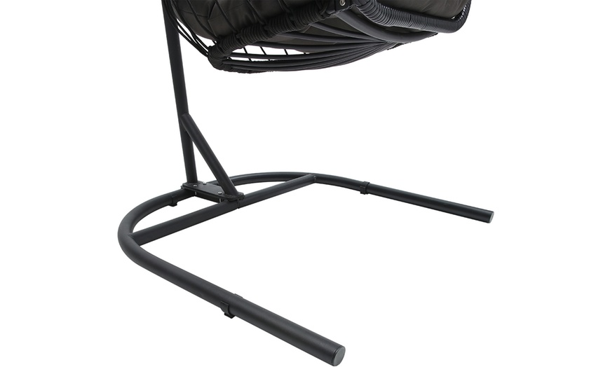 Image 26: Black Outdoor Hanging Egg Chair with Cushion