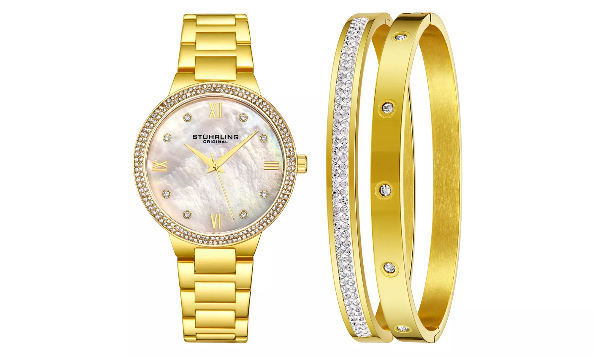 Stuhrling Mother of Pearl Women's Watch and Bangle Set - Second Medium