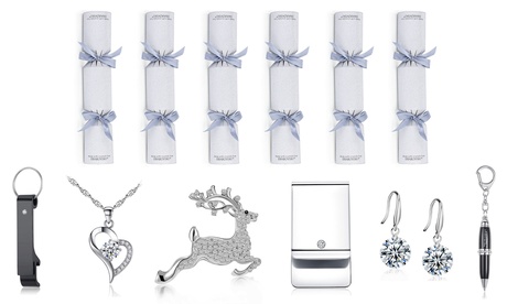 Crackers de Noël avec 6 bijoux ornés de cristaux Swarovski® pour homme et pour femme