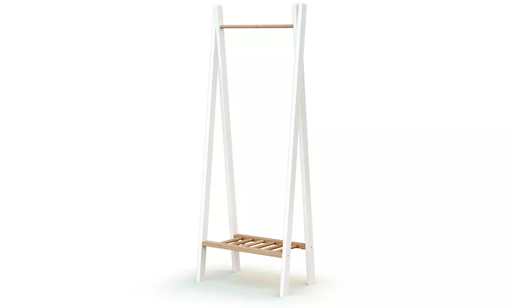 Kindvriendelijk kledingrek met speelgoed- en schoenenplank