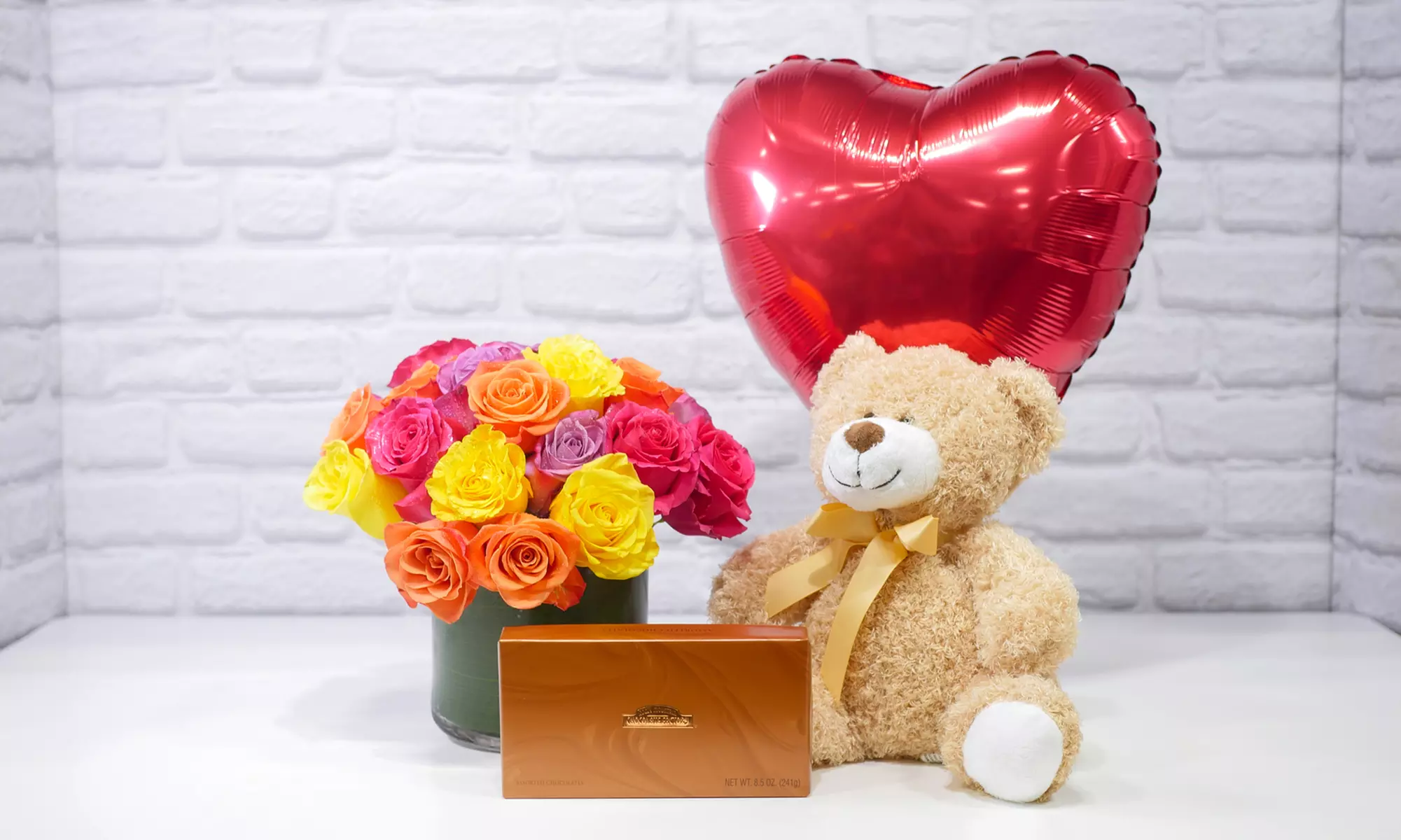 Send Fresh Roses with Premium Assorted Chocolates, Teddy Bear, & Balloon Bundle Option | Same Day Flower Delivery (Up to 30% Off)
