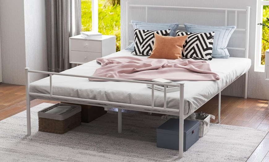 Image 3: HomCom Double Metal Bed Frame