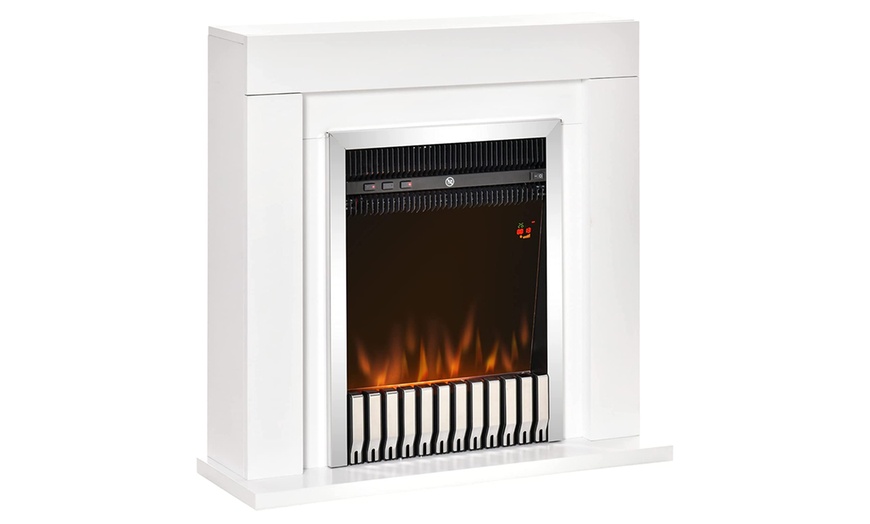 Image 4: HomCom Electric White Fireplace with Remote Control