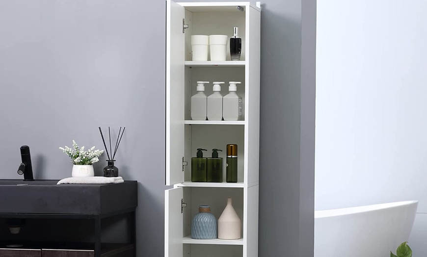 Image 13: HomCom Slim Tall Bathroom Cabinet