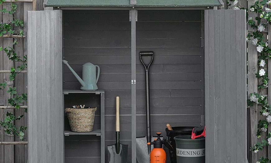 Image 2: Outsunny Garden Wood Storage Shed with Flexible Table