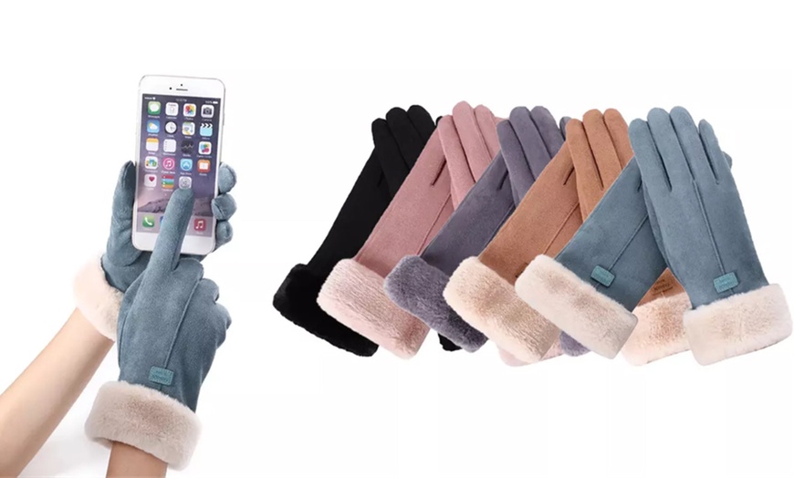 Image 1: Women's Faux Suede Touchscreen Gloves