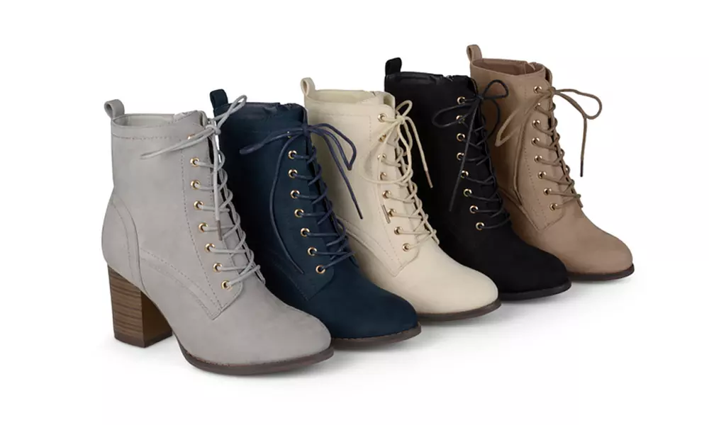 Journee Collection Women's Stacked-Heel Lace-Up Booties (Up to Size 12) - Primary Image
