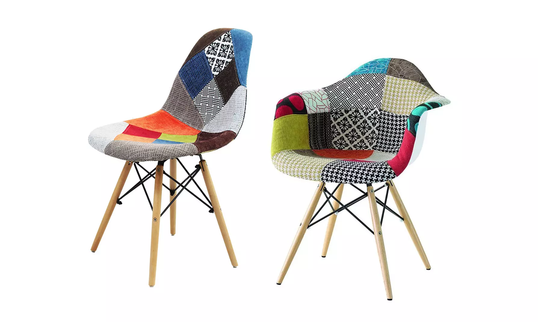 Kit di 2 poltroncine Picasso Patchwork in legno di faggio e metallo