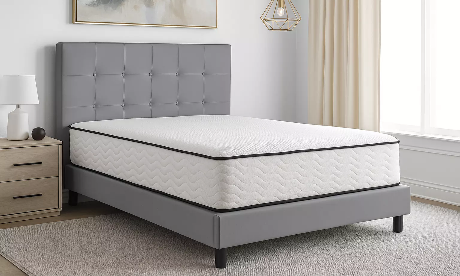 Lit fixe "Triomphe" en similicuir, matelas "Cosmos" 22 cm, ressorts et mémoire de forme en option, livraison offerte - Primary Image