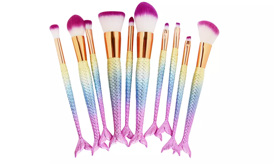 Mermaid Tail Rainbow Cosmetic Brush Set (10-Piece) - Second Medium