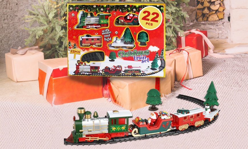 Image 1: Classic Battery Operated Christmas Train Set - 22 Piece Set