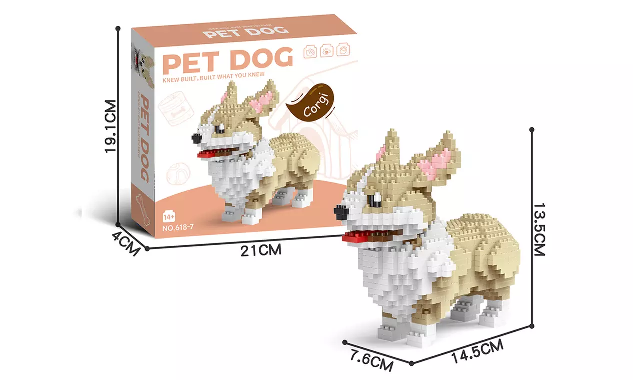 Hund-Baustein-Set mit ca. 800 Teilen: Dachshund, Doberman oder Corgi