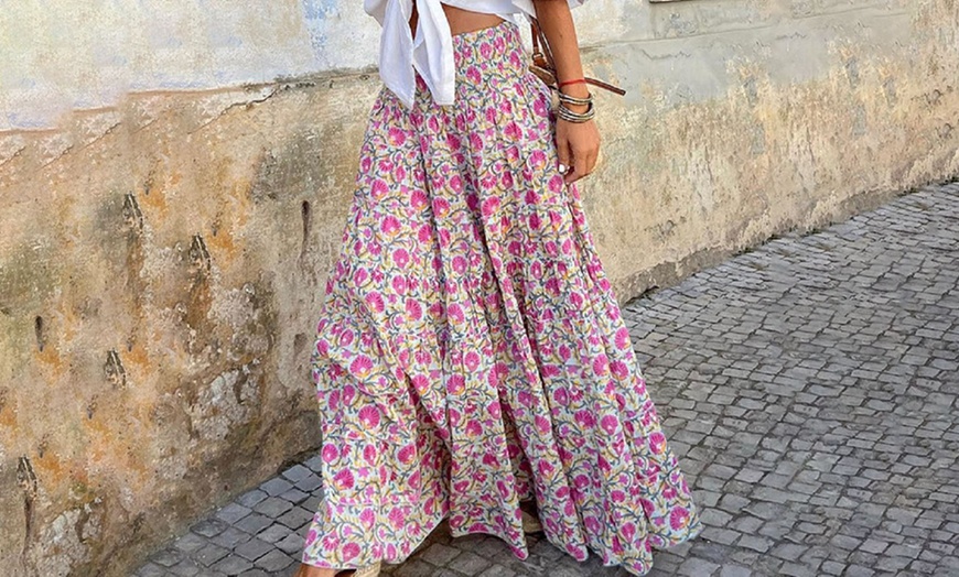 Image 4: Women's Floral Print Long Skirt