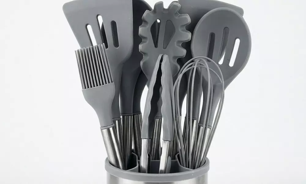 Set de 12 ustensiles de cuisine en silicone avec support