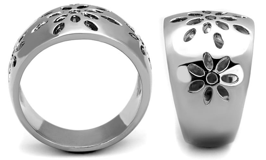 Image 3: Women's Stainless Steel 316 High Polished Flower Design Fashion Ring 