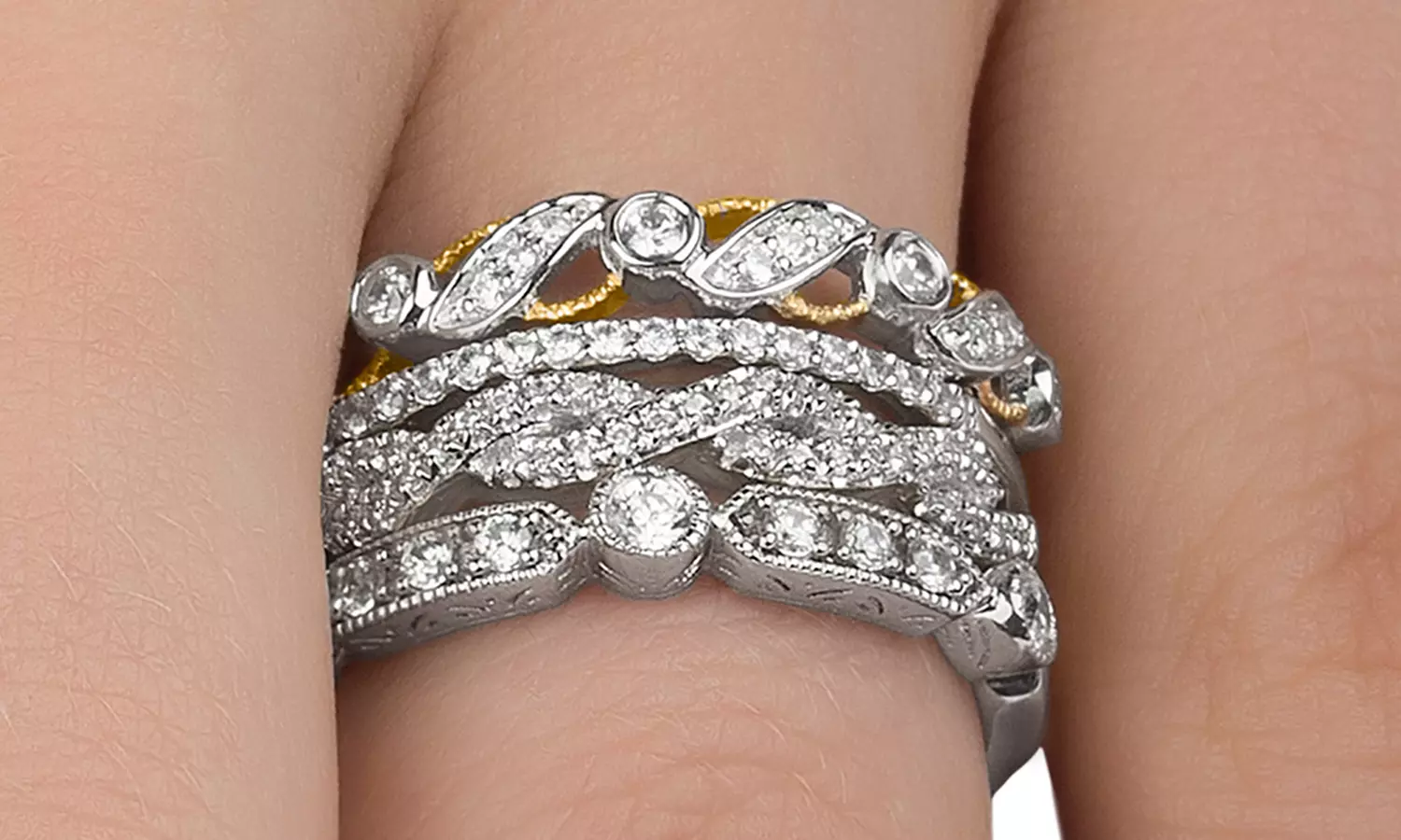Diamond Mix and Match Stackable Band Rings in Sterling Silver By DeCarat - Primary Image