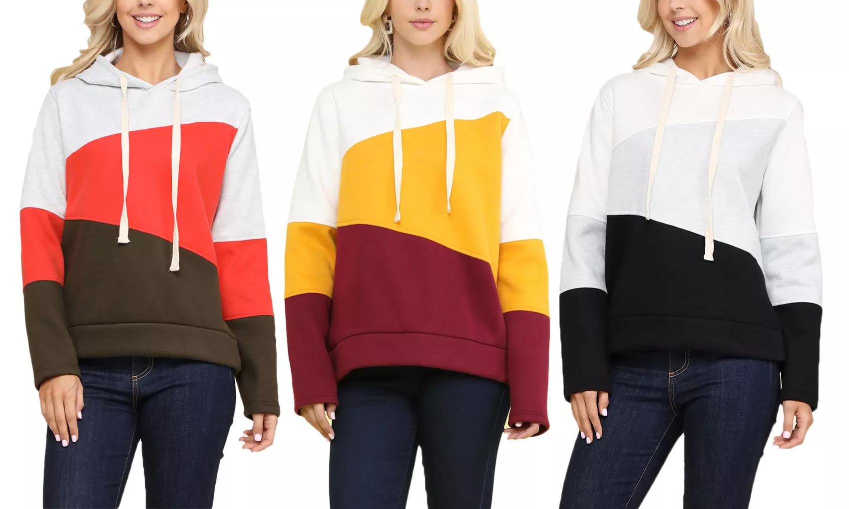 Doublju Color Block Hoodie Sweatshirts. Plus Sizes Available. - Primary Image