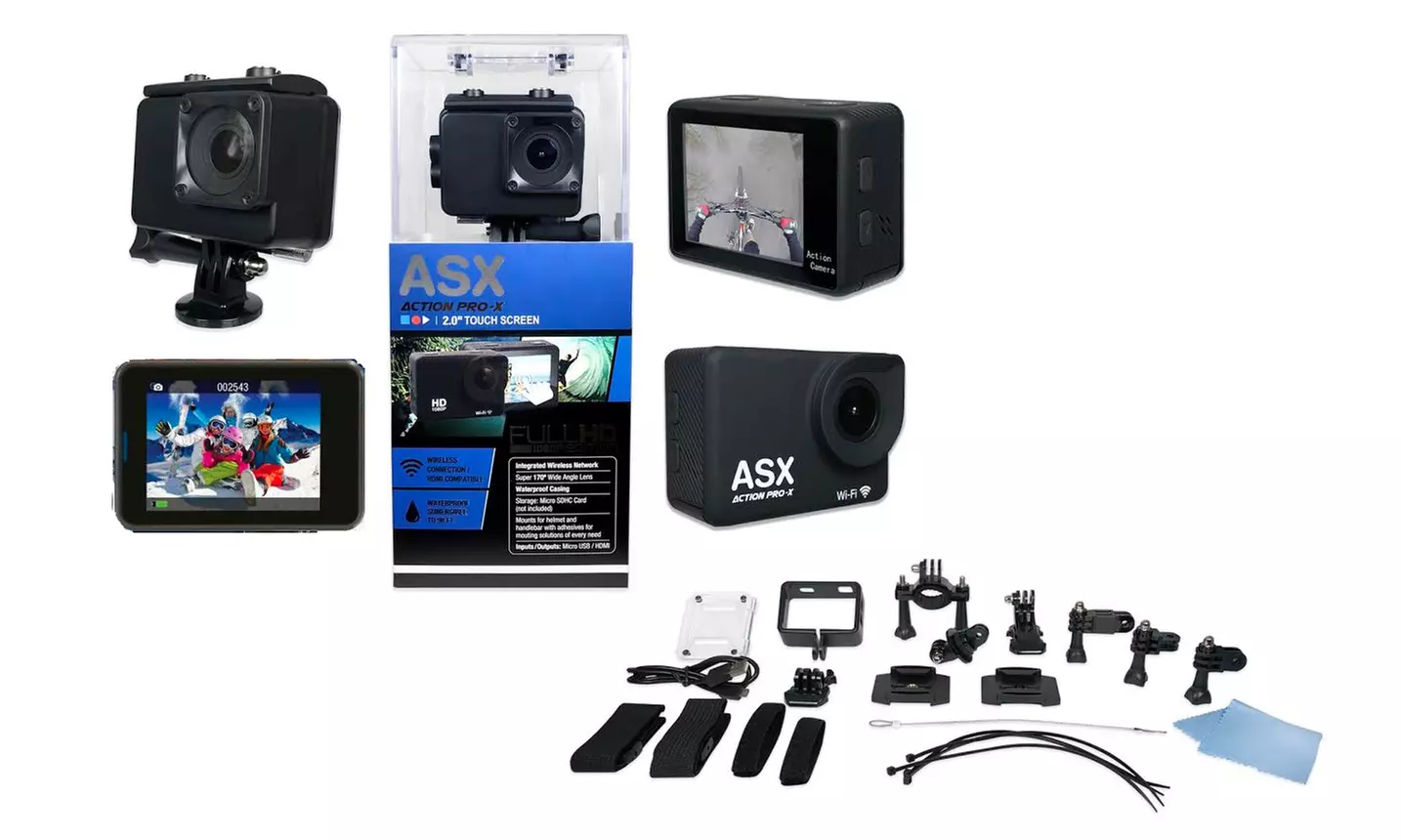 ActionPro-X Stealth Edition Wifi 1080P Sports Camera with Touch Screen & Accessories - Primary Image