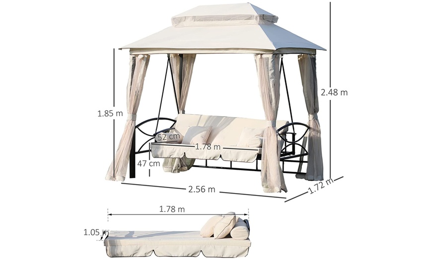 Image 4: Outsunny Three-in-One Convertible Swing Chair with Canopy