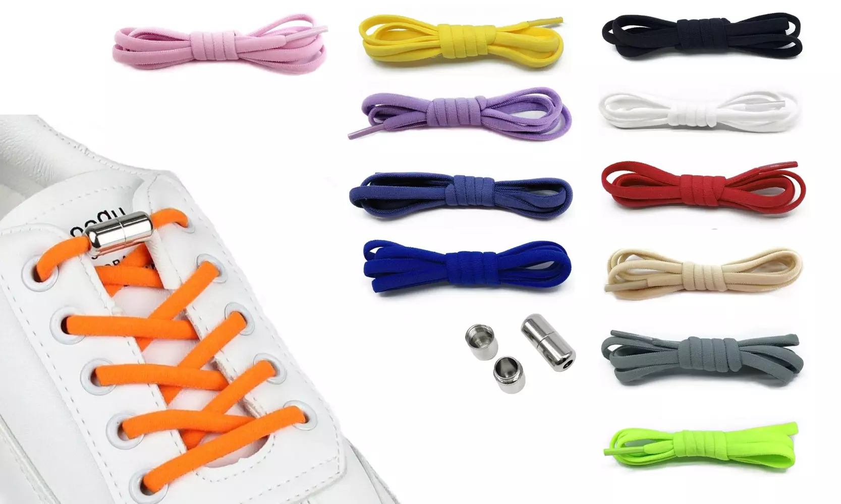 1, 2 ou 4 paires de lacets en polyester avec fermoir pratiques, livraison offerte - Primary Image