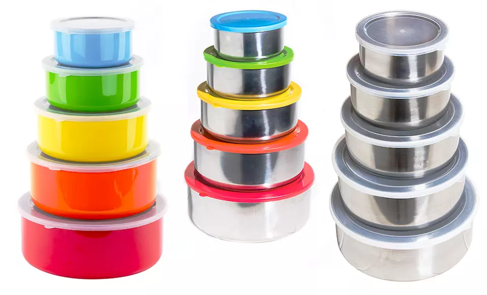 5-Piece Stainless Steel Bowl Set with Lids - Primary Image