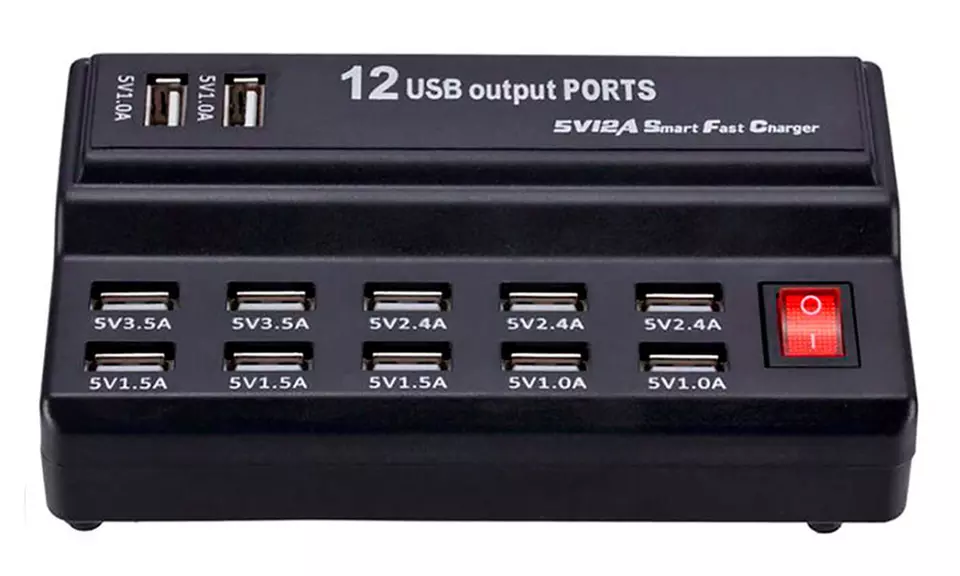 Station de charge USB 12 ports, chargement simultané, ports 5V3.5A, design compact - Second Medium